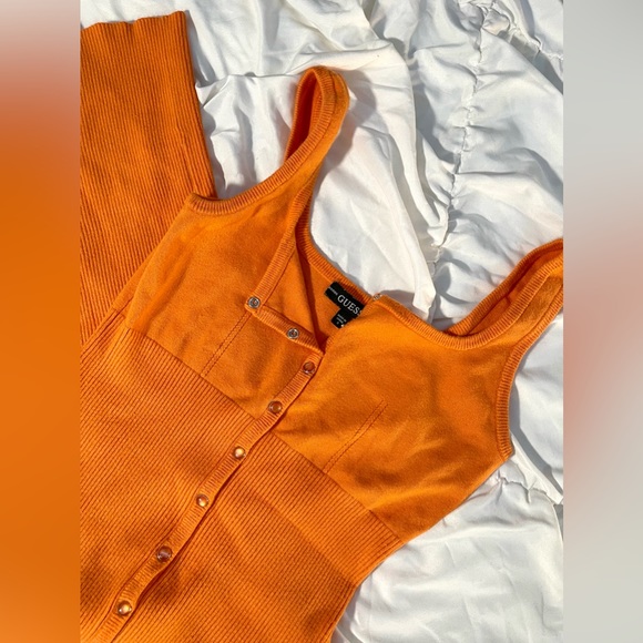 Guess Women’s Lana Tank Dress, Mid-Length Snap Front Sunset Orange Body-con - Picture 7 of 11